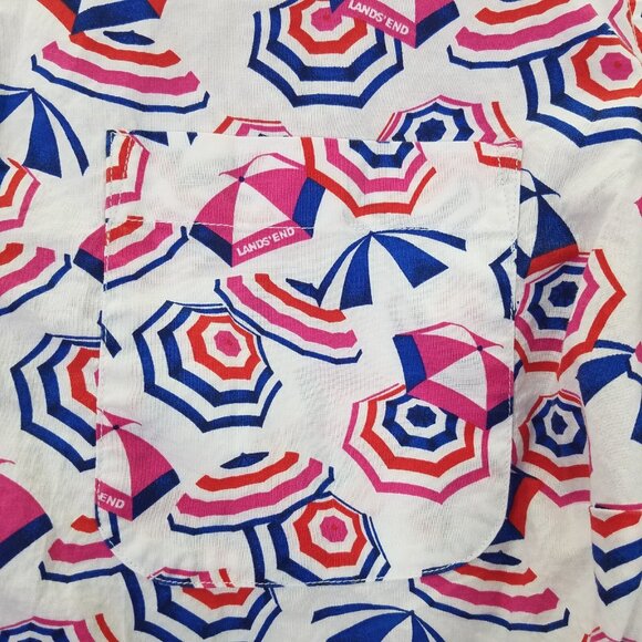 Lands End Button Up Shirt Women 2X 20-22 Cotton Roll Tab Sleeve Umbrella Print - Picture 6 of 15